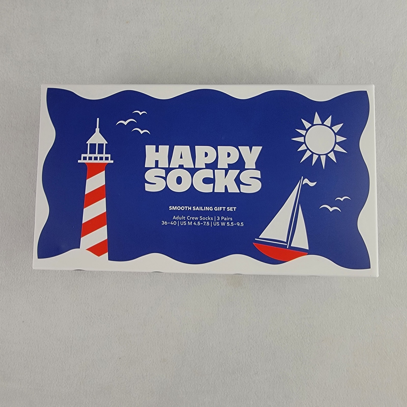 Happy Socks Smooth Sailing Gift Set 3 Pairs Nautical Crew Socks Navy Red 36-40